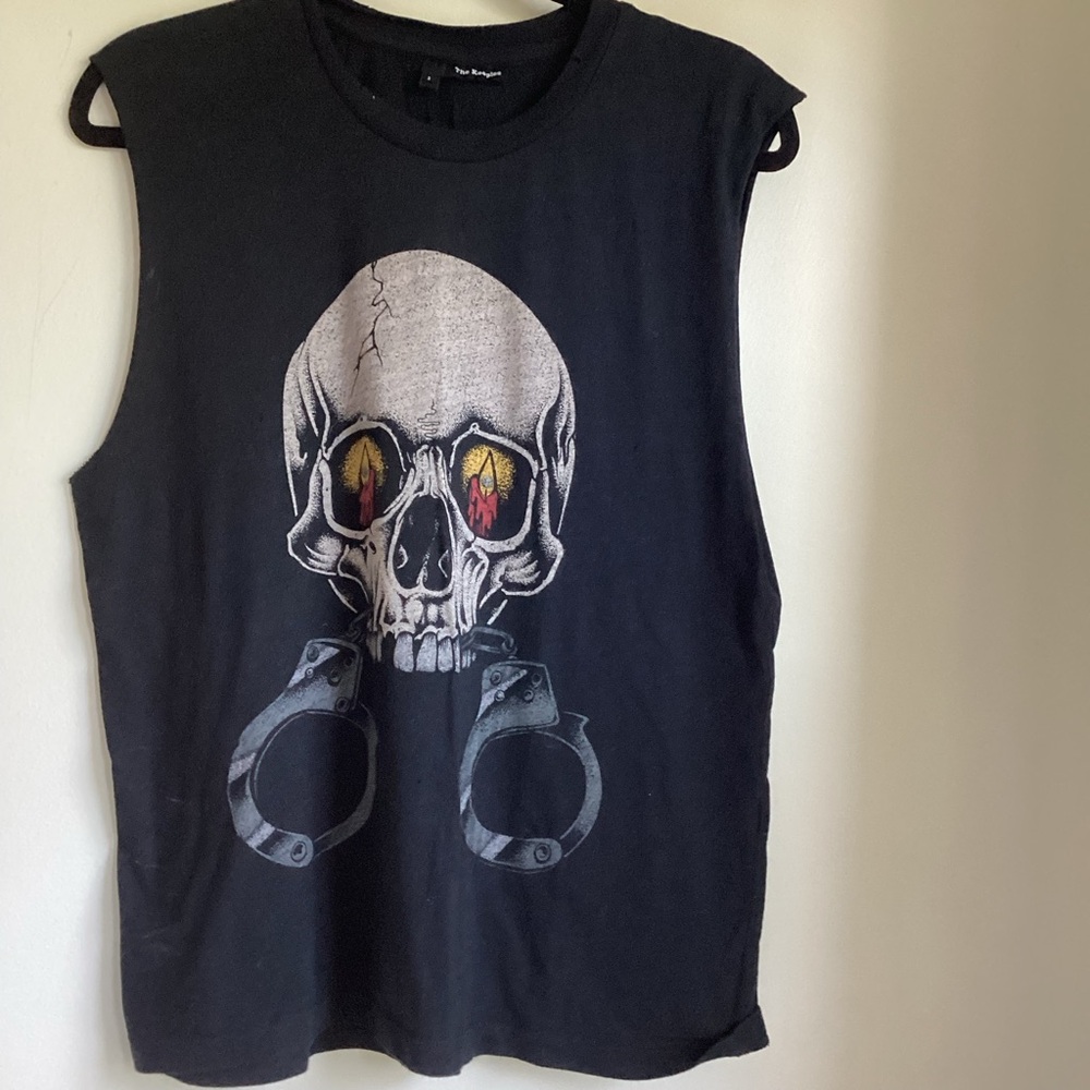 The Kooples Skull Handcuff Sleeveless Graphic Tee Large Black